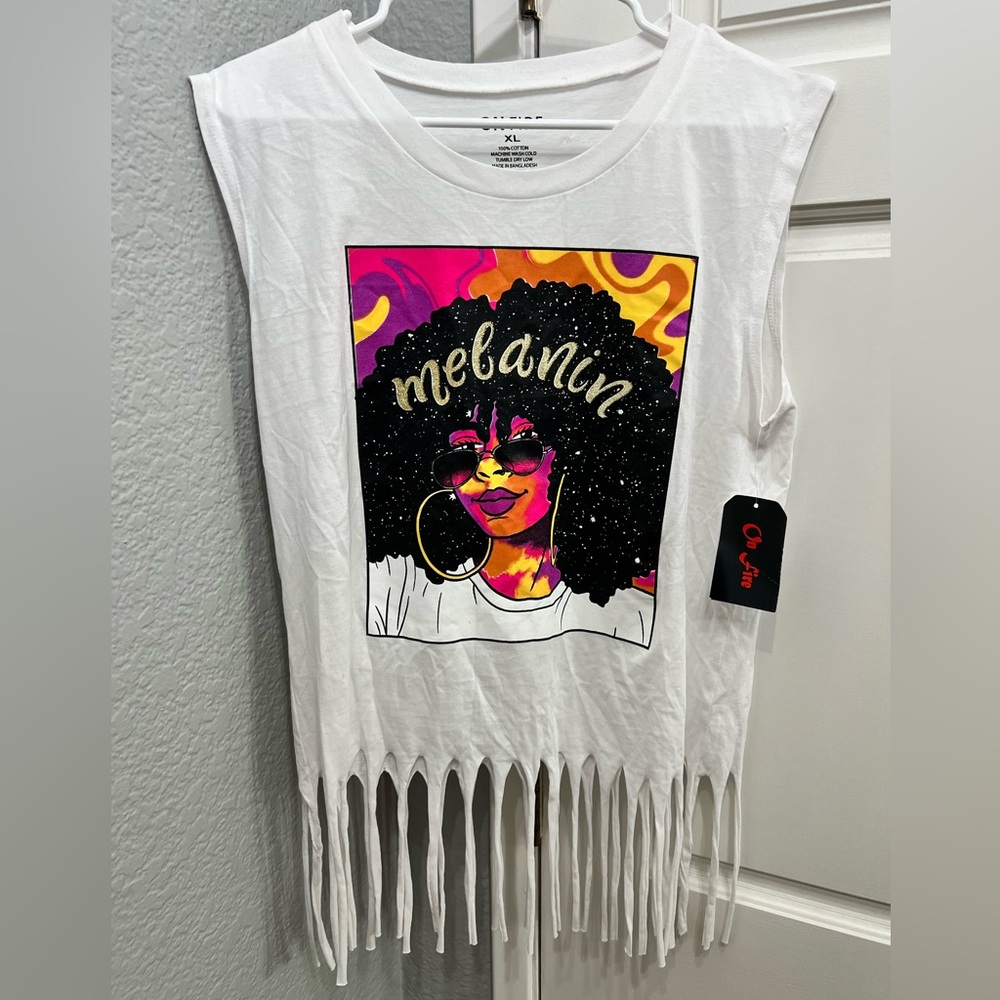 NWT “Melanin” fringe shirt